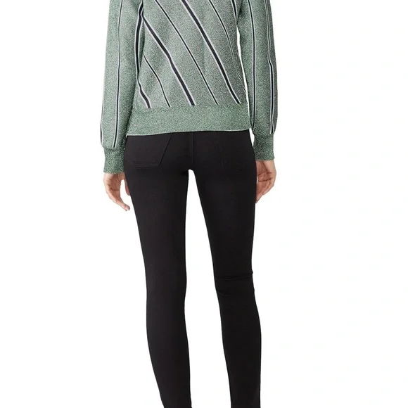 Cedric Charlier Striped Lurex Sweater Green black and white shimmer - Picture 3 of 5